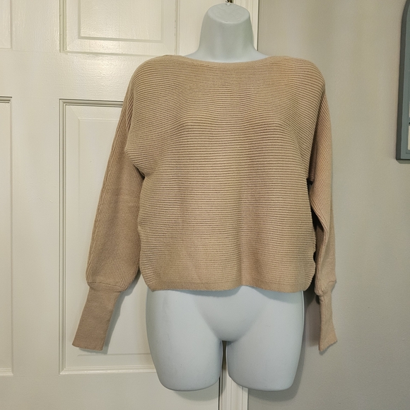 SHEIN Sweaters - SHEIN Beige Ribbed Crew Neck Sweater